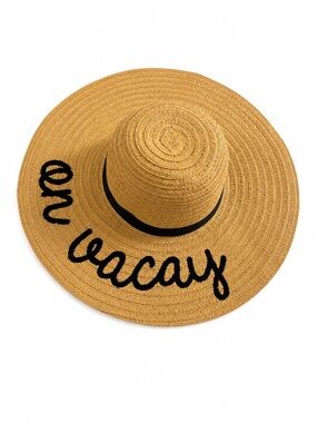 On Vacay Oversized Floppy Straw Sun Hat Embroidered Beach Vacation